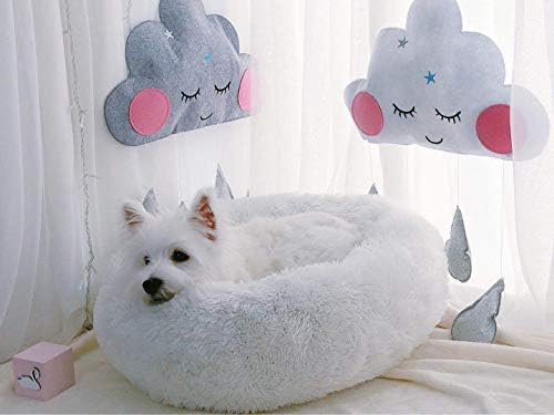 BODISEINT Modern Soft Plush Round Pet Bed for Cats or Small Dogs, Mini Medium Sized Dog Cat Bed Self Warming Autumn Winter Indoor Snooze Sleeping Cozy Kitty Teddy Kennel (20'' D x 8'' H, Light Grey)