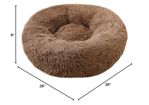 BODISEINT Modern Soft Plush Round Pet Bed for Cats or Small Dogs, Mini Medium Sized Dog Cat Bed Self Warming Autumn Winter Indoor Snooze Sleeping Cozy Kitty Teddy Kennel (20'' D x 8'' H, Light Grey)
