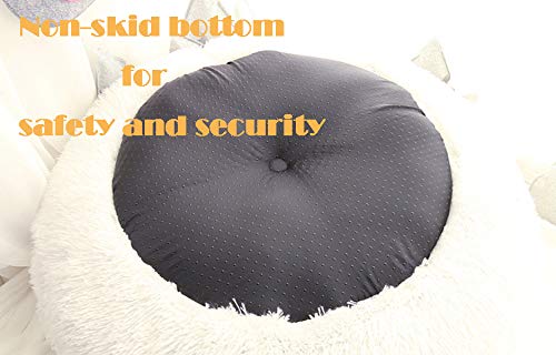 BODISEINT Modern Soft Plush Round Pet Bed for Cats or Small Dogs, Mini Medium Sized Dog Cat Bed Self Warming Autumn Winter Indoor Snooze Sleeping Cozy Kitty Teddy Kennel (20'' D x 8'' H, Light Grey)