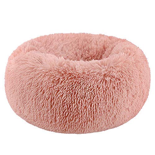 BODISEINT Modern Soft Plush Round Pet Bed for Cats or Small Dogs, Mini Medium Sized Dog Cat Bed Self Warming Autumn Winter Indoor Snooze Sleeping Cozy Kitty Teddy Kennel (20'' D x 8'' H, Light Grey)