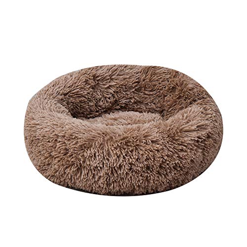 BODISEINT Modern Soft Plush Round Pet Bed for Cats or Small Dogs, Mini Medium Sized Dog Cat Bed Self Warming Autumn Winter Indoor Snooze Sleeping Cozy Kitty Teddy Kennel (20'' D x 8'' H, Light Grey)