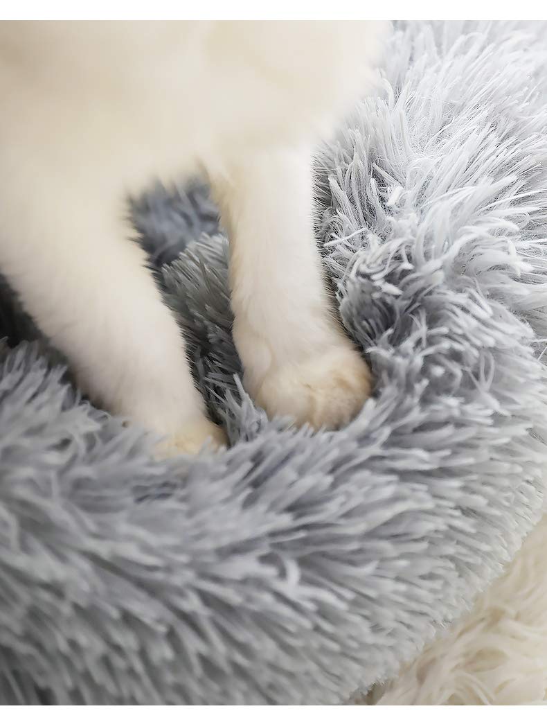 BODISEINT Modern Soft Plush Round Pet Bed for Cats or Small Dogs, Mini Medium Sized Dog Cat Bed Self Warming Autumn Winter Indoor Snooze Sleeping Cozy Kitty Teddy Kennel (20'' D x 8'' H, Light Grey)