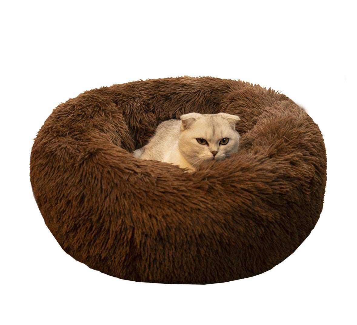 BODISEINT Modern Soft Plush Round Pet Bed for Cats or Small Dogs, Mini Medium Sized Dog Cat Bed Self Warming Autumn Winter Indoor Snooze Sleeping Cozy Kitty Teddy Kennel (20'' D x 8'' H, Light Grey)