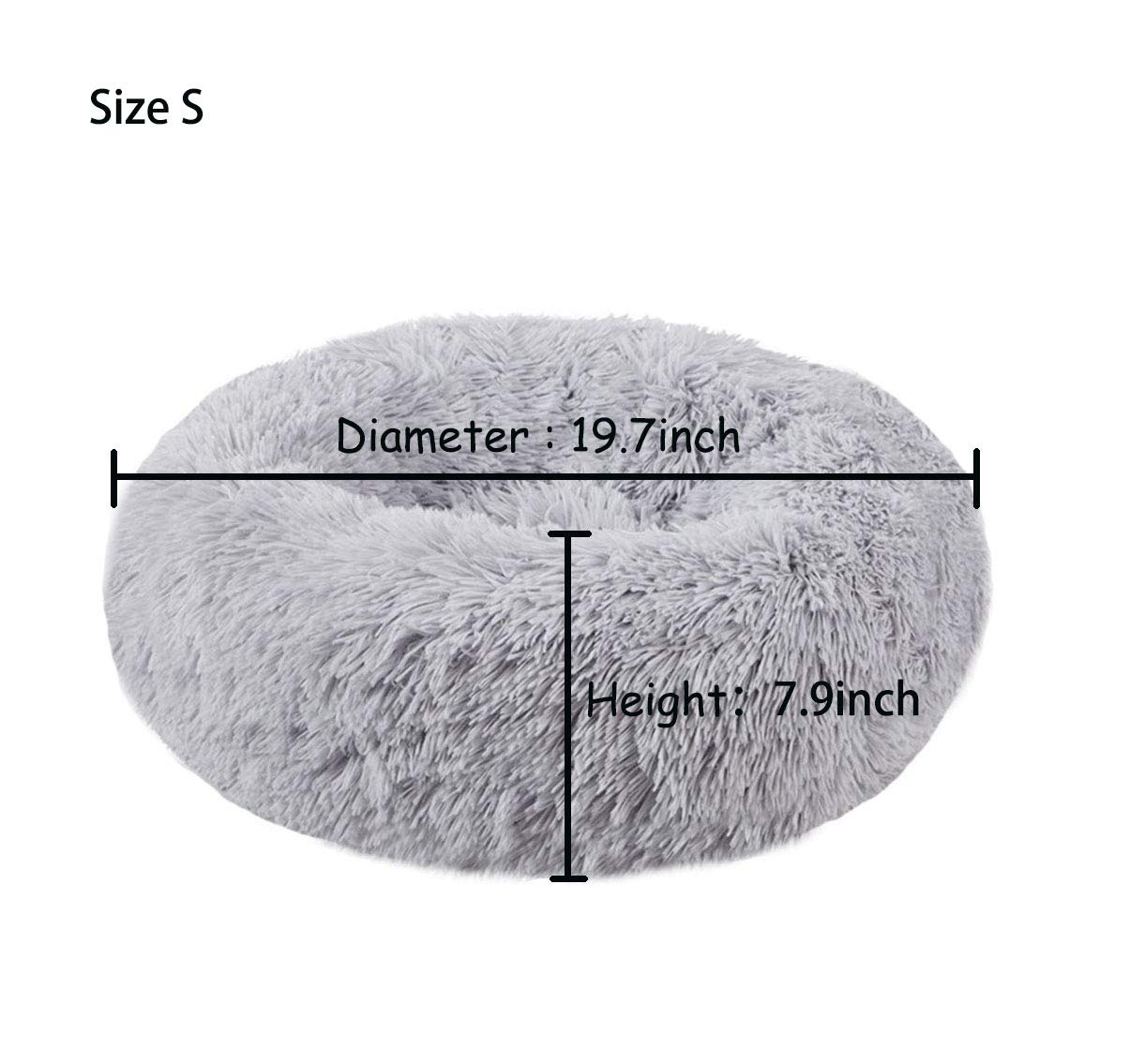 BODISEINT Modern Soft Plush Round Pet Bed for Cats or Small Dogs, Mini Medium Sized Dog Cat Bed Self Warming Autumn Winter Indoor Snooze Sleeping Cozy Kitty Teddy Kennel (20'' D x 8'' H, Light Grey)