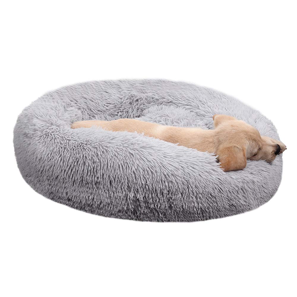 BODISEINT Modern Soft Plush Round Pet Bed for Cats or Small Dogs, Mini Medium Sized Dog Cat Bed Self Warming Autumn Winter Indoor Snooze Sleeping Cozy Kitty Teddy Kennel (20'' D x 8'' H, Light Grey)
