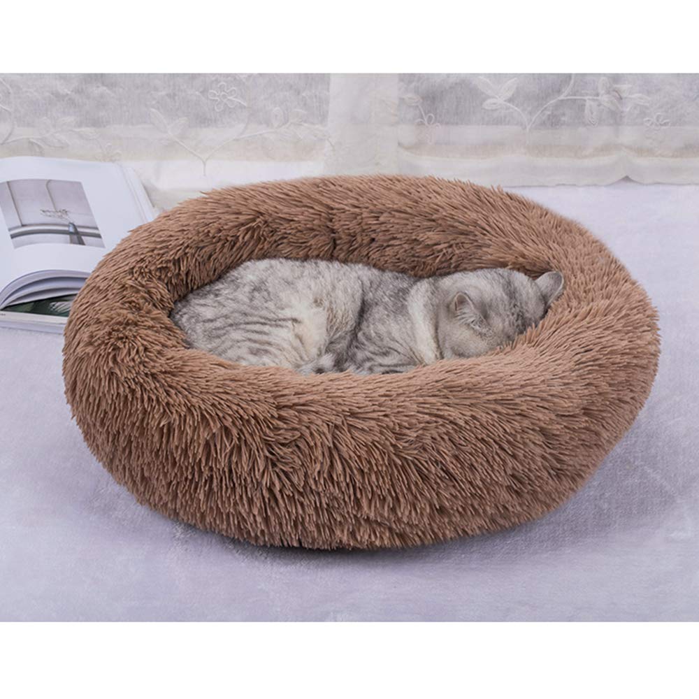 BODISEINT Modern Soft Plush Round Pet Bed for Cats or Small Dogs, Mini Medium Sized Dog Cat Bed Self Warming Autumn Winter Indoor Snooze Sleeping Cozy Kitty Teddy Kennel (20'' D x 8'' H, Light Grey)