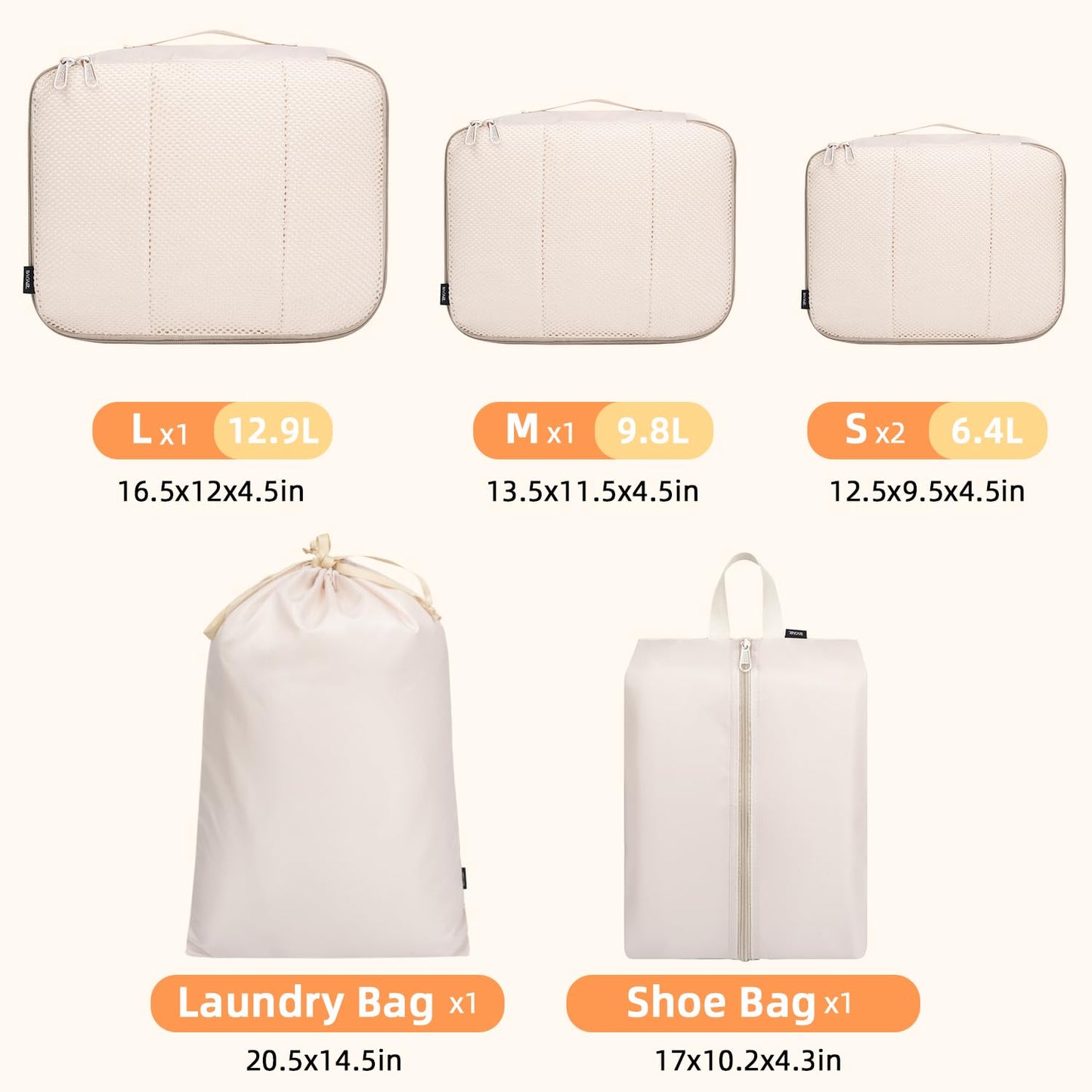 BAGAIL 8 Set Packing Cubes Luggage Packing Organizers for Travel Accessories-Cream