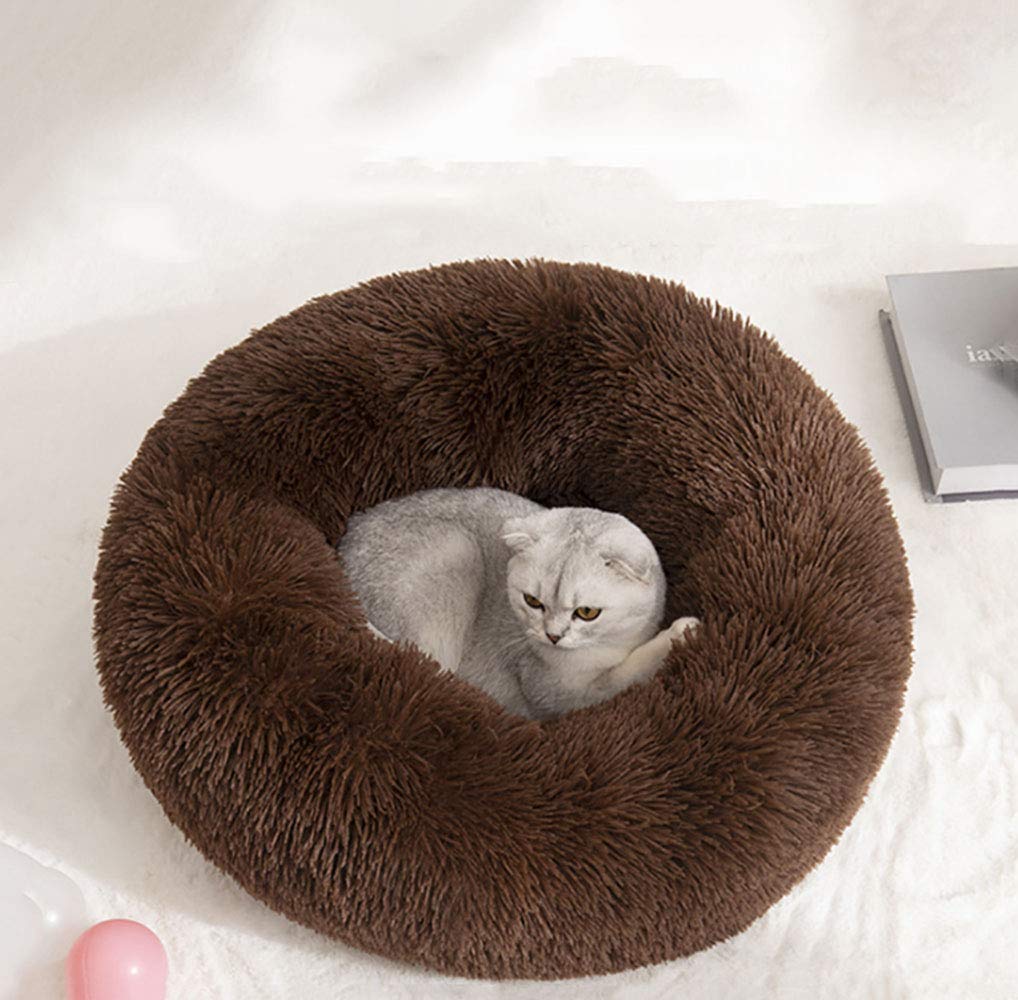 BODISEINT Modern Soft Plush Round Pet Bed for Cats or Small Dogs, Mini Medium Sized Dog Cat Bed Self Warming Autumn Winter Indoor Snooze Sleeping Cozy Kitty Teddy Kennel (20'' D x 8'' H, Light Grey)