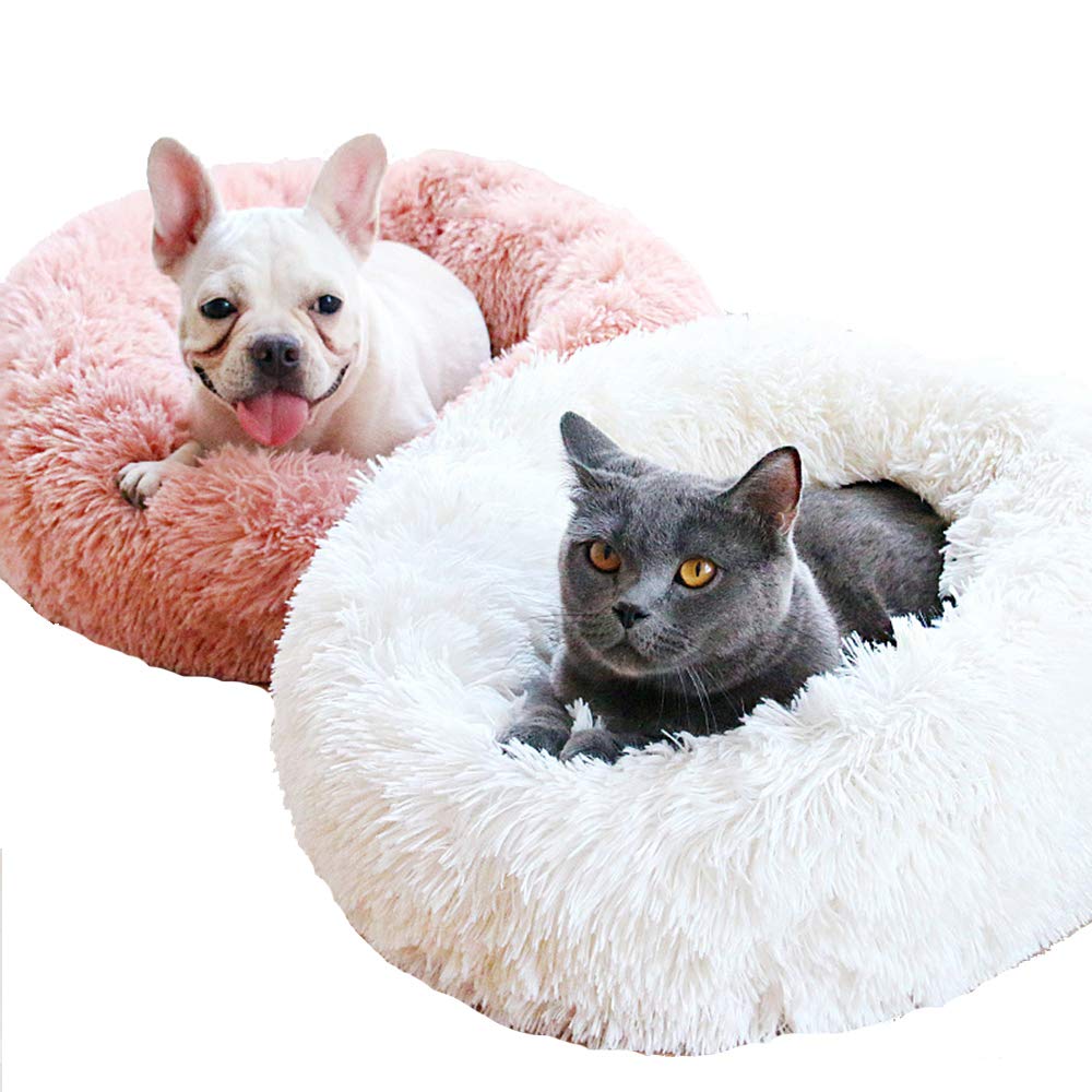BODISEINT Modern Soft Plush Round Pet Bed for Cats or Small Dogs, Mini Medium Sized Dog Cat Bed Self Warming Autumn Winter Indoor Snooze Sleeping Cozy Kitty Teddy Kennel (20'' D x 8'' H, Light Grey)