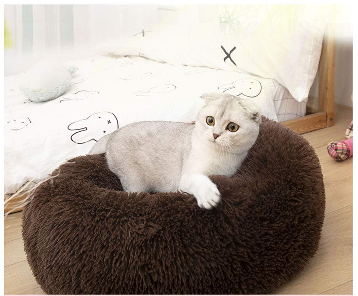 BODISEINT Modern Soft Plush Round Pet Bed for Cats or Small Dogs, Mini Medium Sized Dog Cat Bed Self Warming Autumn Winter Indoor Snooze Sleeping Cozy Kitty Teddy Kennel (20'' D x 8'' H, Light Grey)
