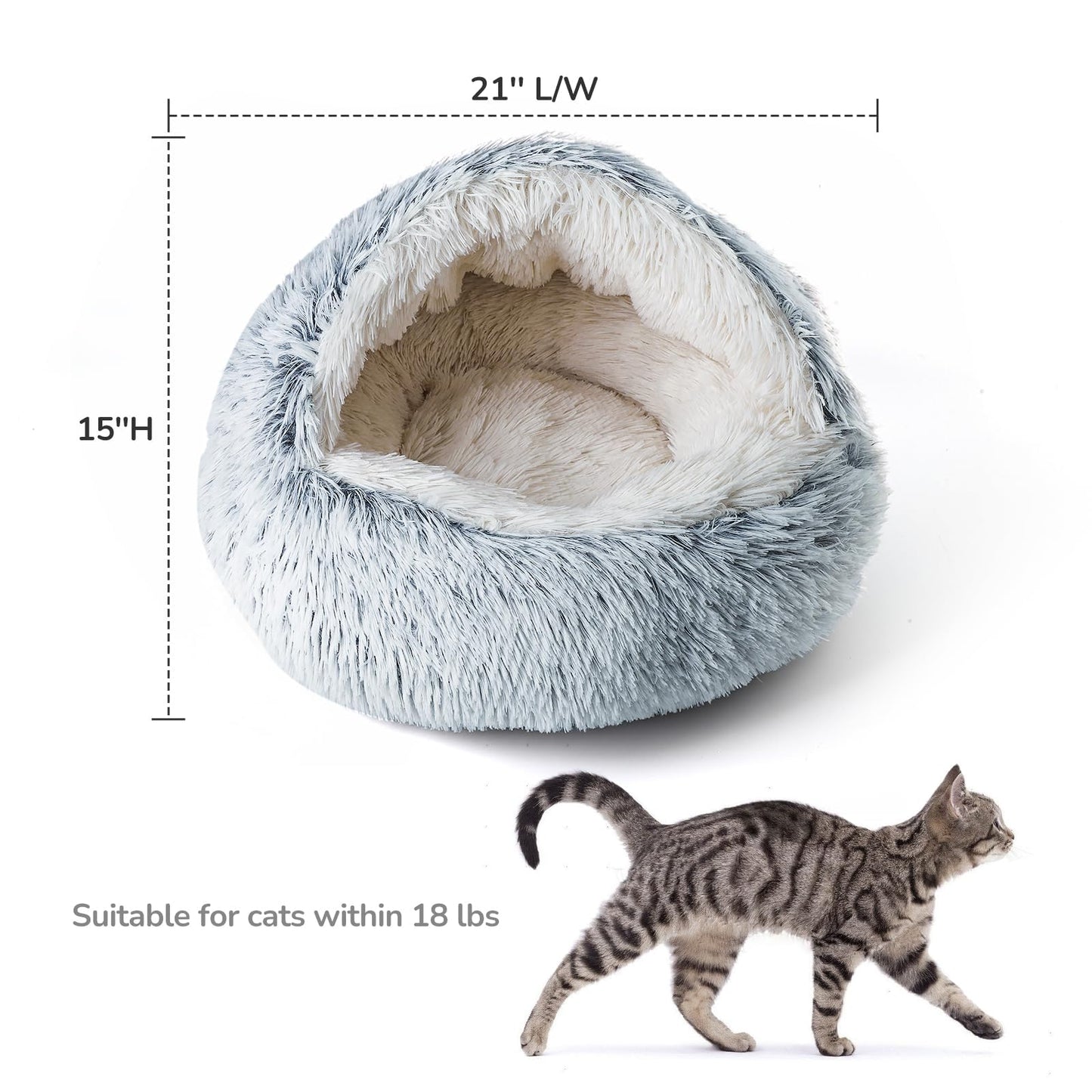 CATISM Cat Bed, Plush Hooded Cat Beds for Indoor Cats, Self Warming Cats Beds Cave, Cozy Pod for Indoor Kitten or Small Dog, Removable Washable with Non-Slip Bottom