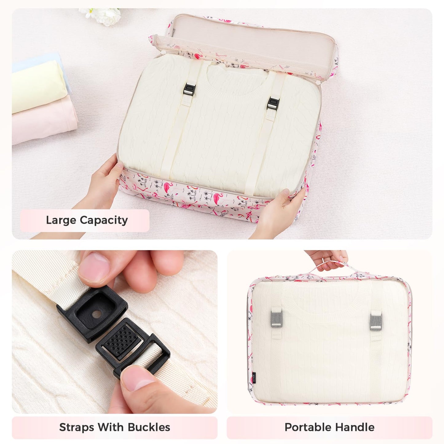 BAGAIL 8 Set Packing Cubes Luggage Packing Organizers for Travel Accessories-Cream