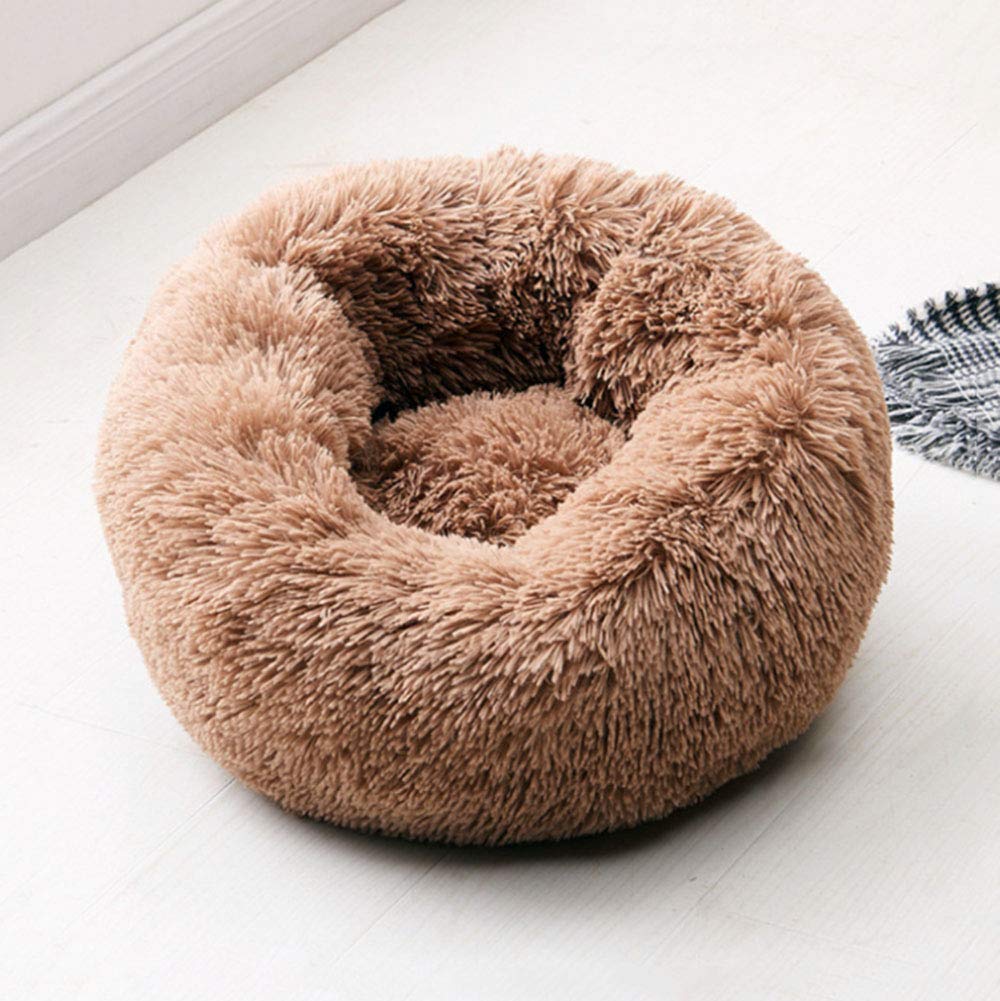 BODISEINT Modern Soft Plush Round Pet Bed for Cats or Small Dogs, Mini Medium Sized Dog Cat Bed Self Warming Autumn Winter Indoor Snooze Sleeping Cozy Kitty Teddy Kennel (20'' D x 8'' H, Light Grey)