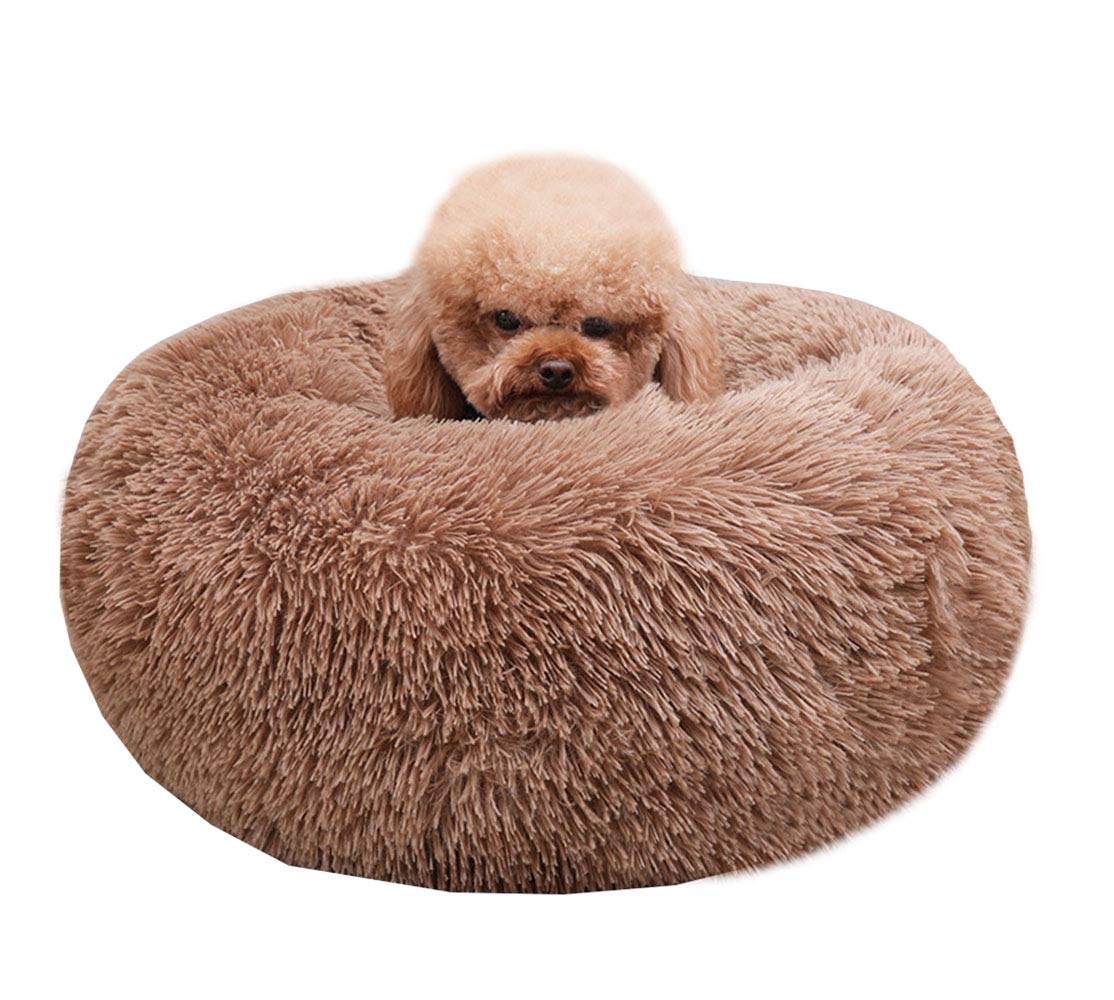 BODISEINT Modern Soft Plush Round Pet Bed for Cats or Small Dogs, Mini Medium Sized Dog Cat Bed Self Warming Autumn Winter Indoor Snooze Sleeping Cozy Kitty Teddy Kennel (20'' D x 8'' H, Light Grey)