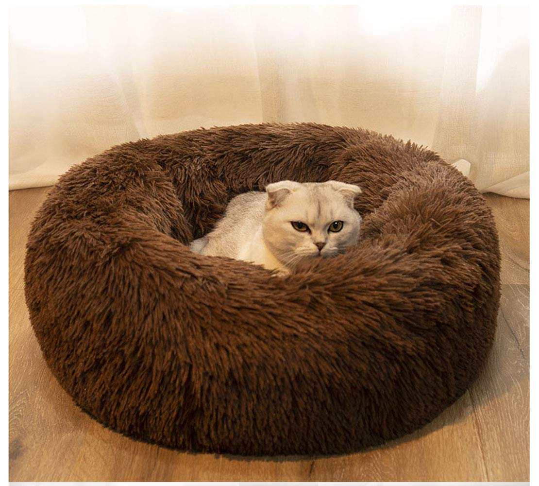 BODISEINT Modern Soft Plush Round Pet Bed for Cats or Small Dogs, Mini Medium Sized Dog Cat Bed Self Warming Autumn Winter Indoor Snooze Sleeping Cozy Kitty Teddy Kennel (20'' D x 8'' H, Light Grey)