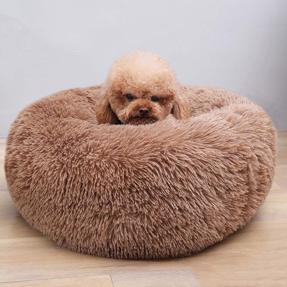 BODISEINT Modern Soft Plush Round Pet Bed for Cats or Small Dogs, Mini Medium Sized Dog Cat Bed Self Warming Autumn Winter Indoor Snooze Sleeping Cozy Kitty Teddy Kennel (20'' D x 8'' H, Light Grey)