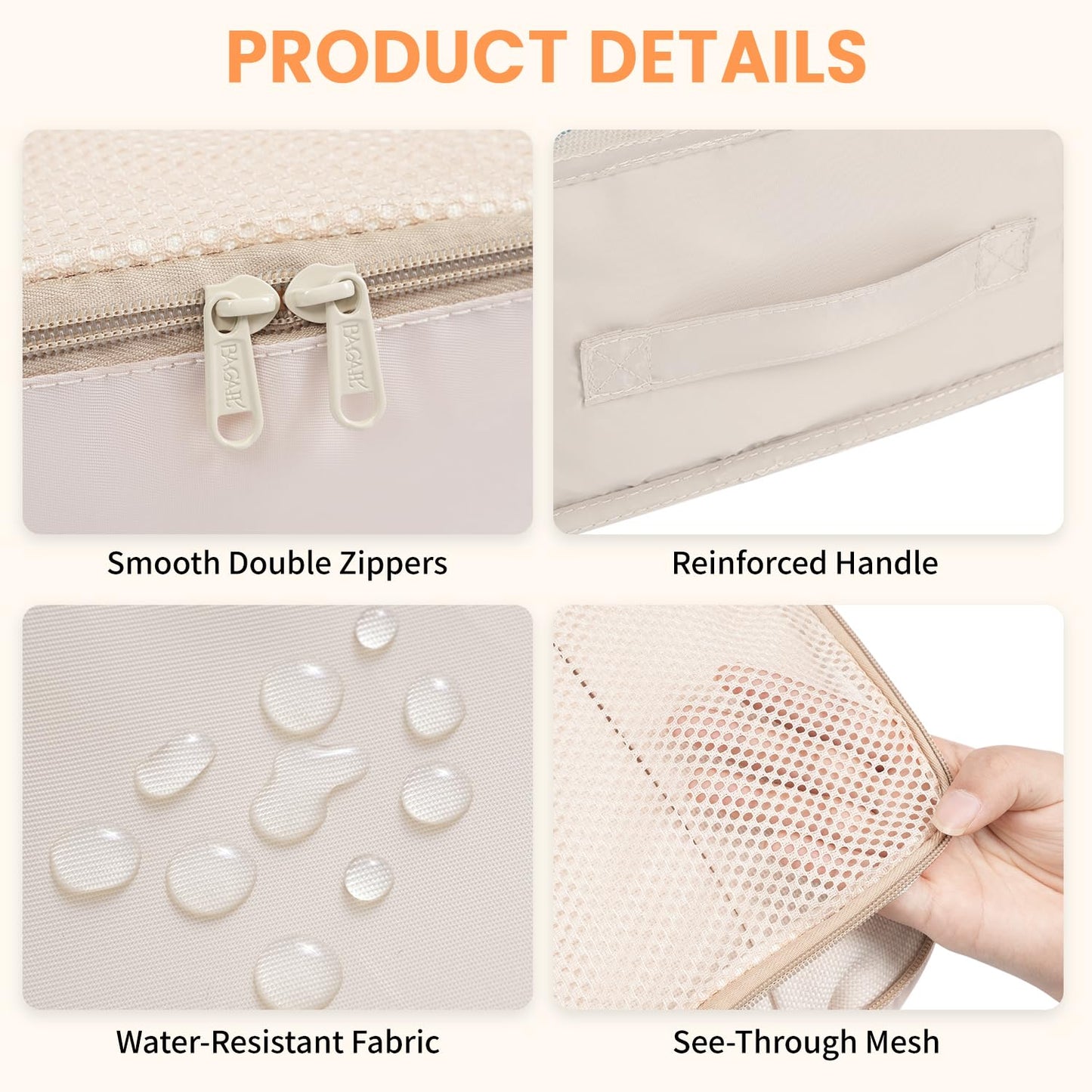 BAGAIL 8 Set Packing Cubes Luggage Packing Organizers for Travel Accessories-Cream