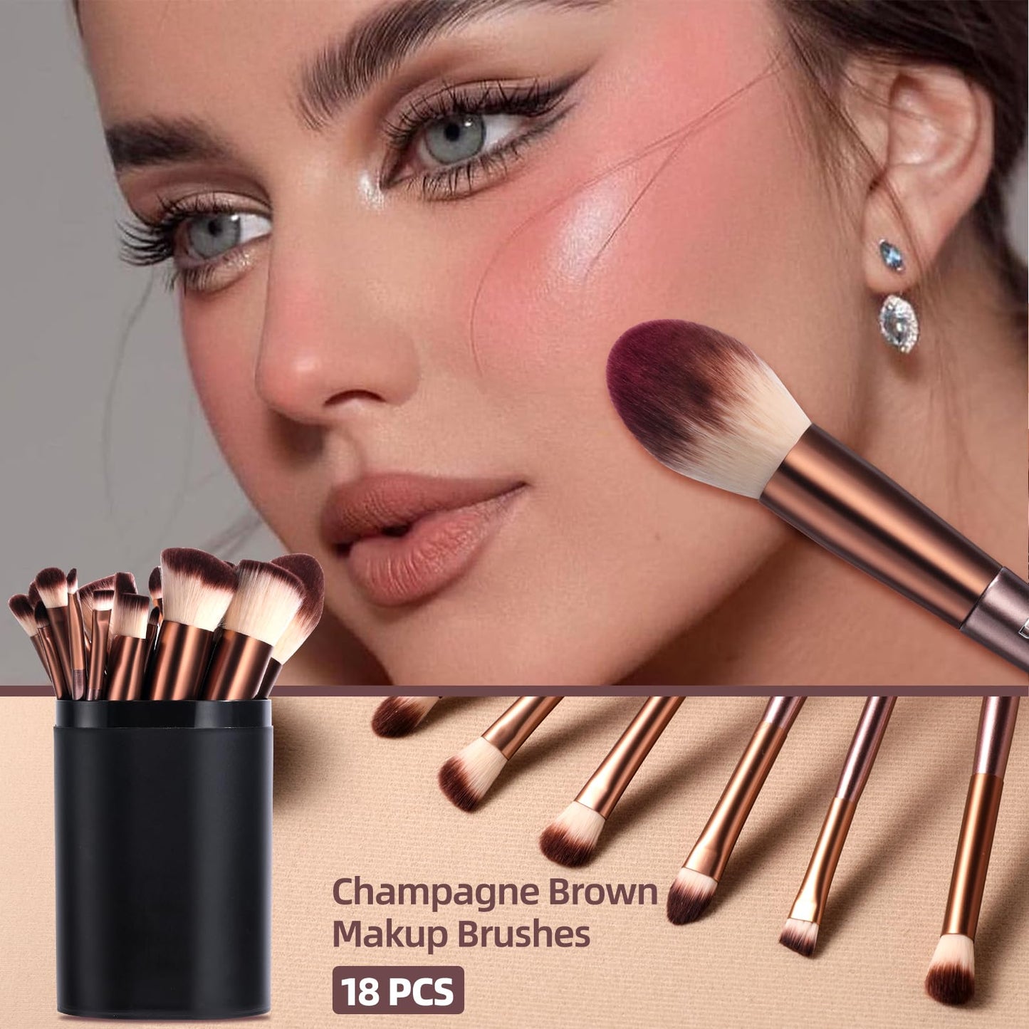 BS-MALL Makeup Brush Set 18 Pcs Premium Synthetic Foundation Powder Concealers Eye shadows Blush Makeup Brushes with black case