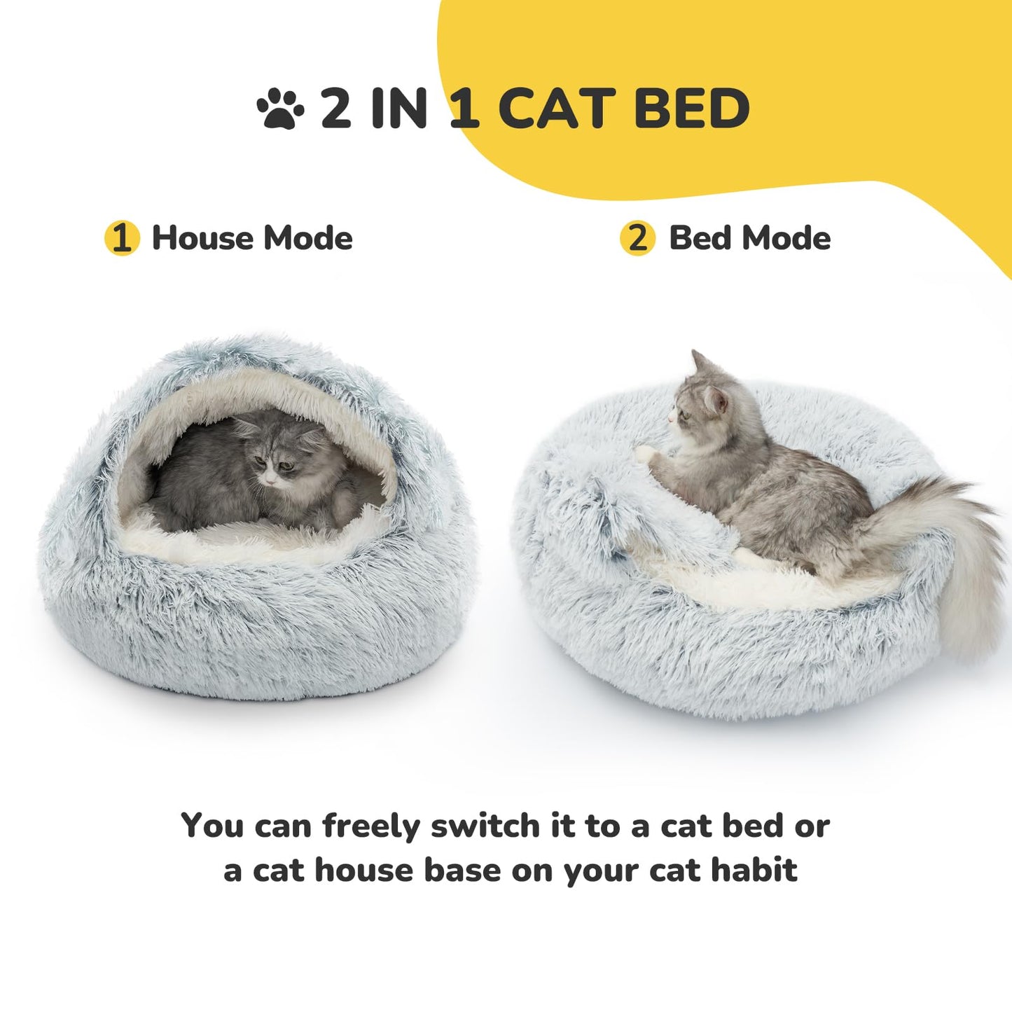 CATISM Cat Bed, Plush Hooded Cat Beds for Indoor Cats, Self Warming Cats Beds Cave, Cozy Pod for Indoor Kitten or Small Dog, Removable Washable with Non-Slip Bottom