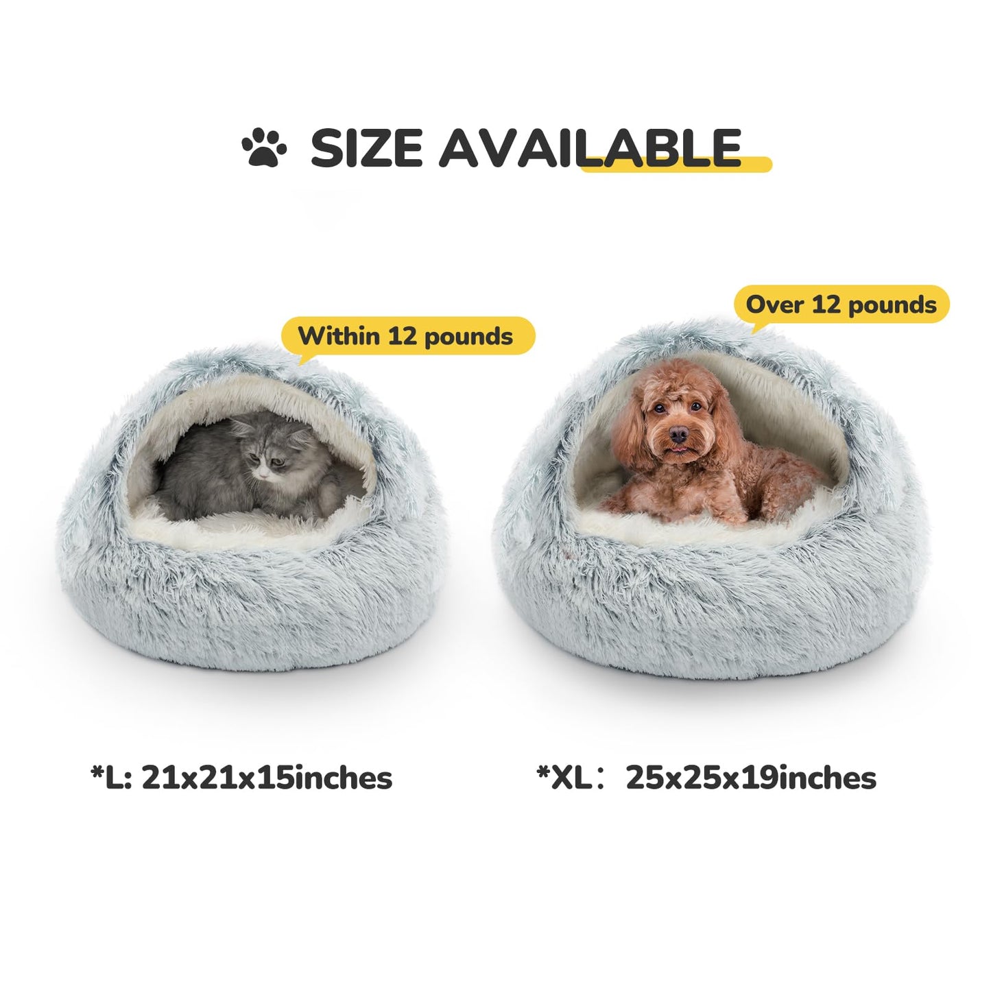 CATISM Cat Bed, Plush Hooded Cat Beds for Indoor Cats, Self Warming Cats Beds Cave, Cozy Pod for Indoor Kitten or Small Dog, Removable Washable with Non-Slip Bottom