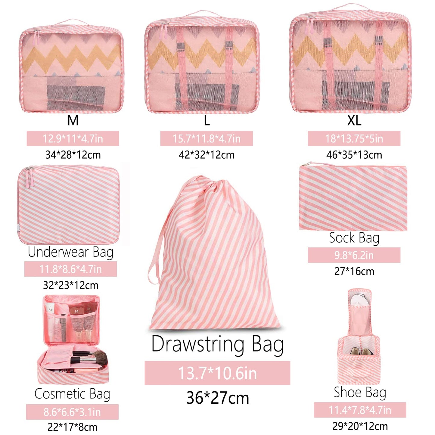 BAGAIL 8 Set Packing Cubes Luggage Packing Organizers for Travel Accessories-Cream