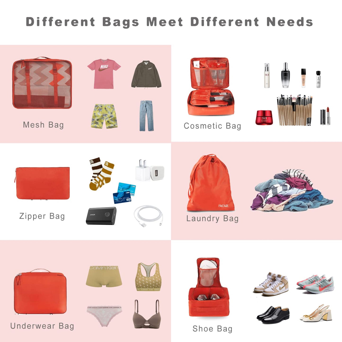 BAGAIL 8 Set Packing Cubes Luggage Packing Organizers for Travel Accessories-Cream