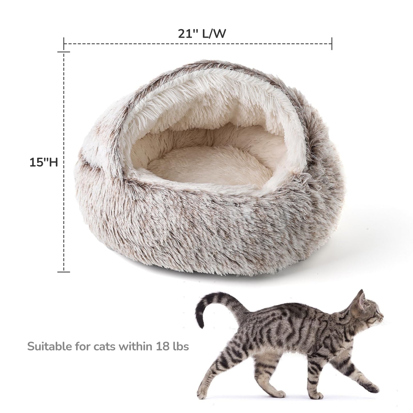 CATISM Cat Bed, Plush Hooded Cat Beds for Indoor Cats, Self Warming Cats Beds Cave, Cozy Pod for Indoor Kitten or Small Dog, Removable Washable with Non-Slip Bottom