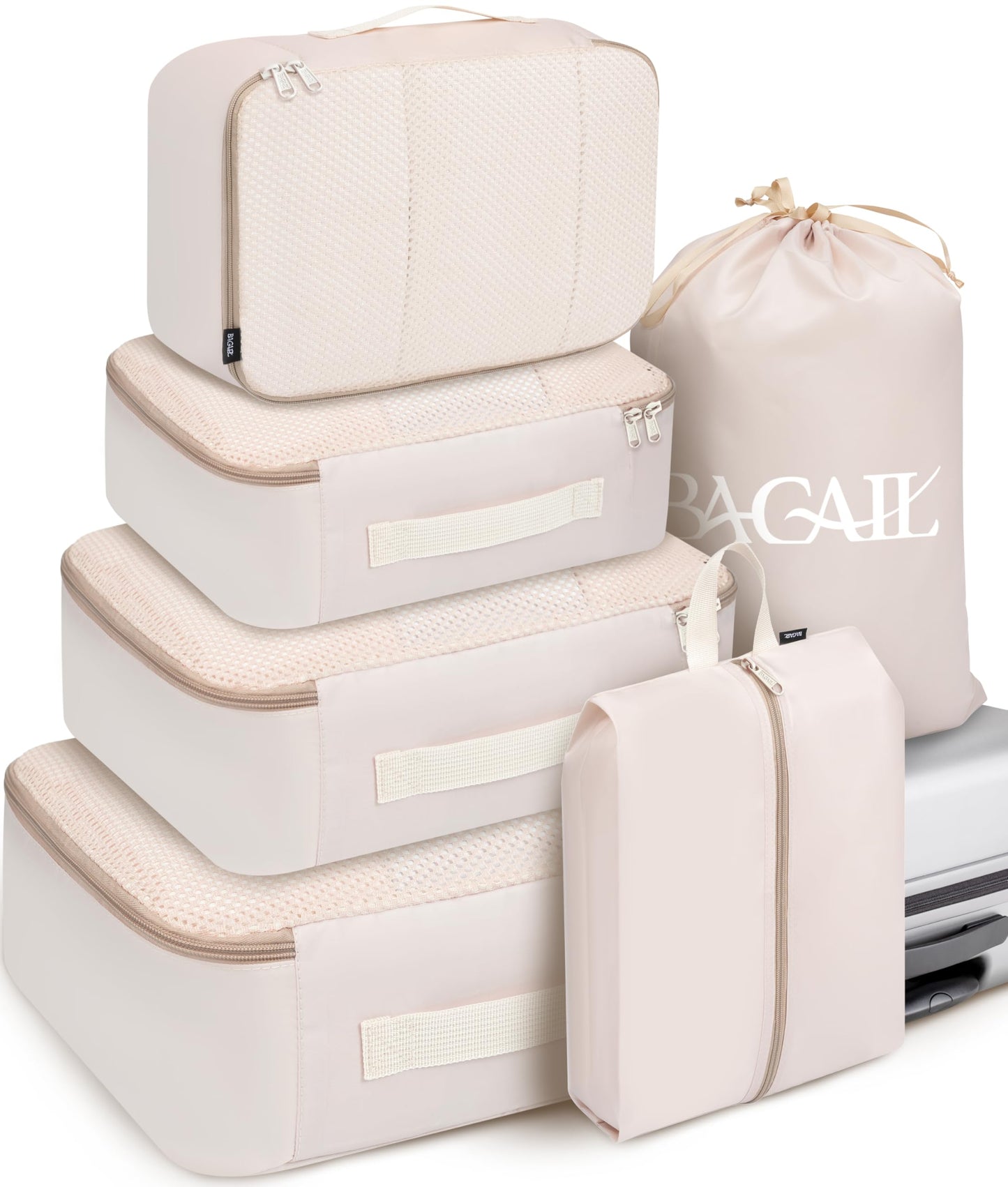 BAGAIL 8 Set Packing Cubes Luggage Packing Organizers for Travel Accessories-Cream