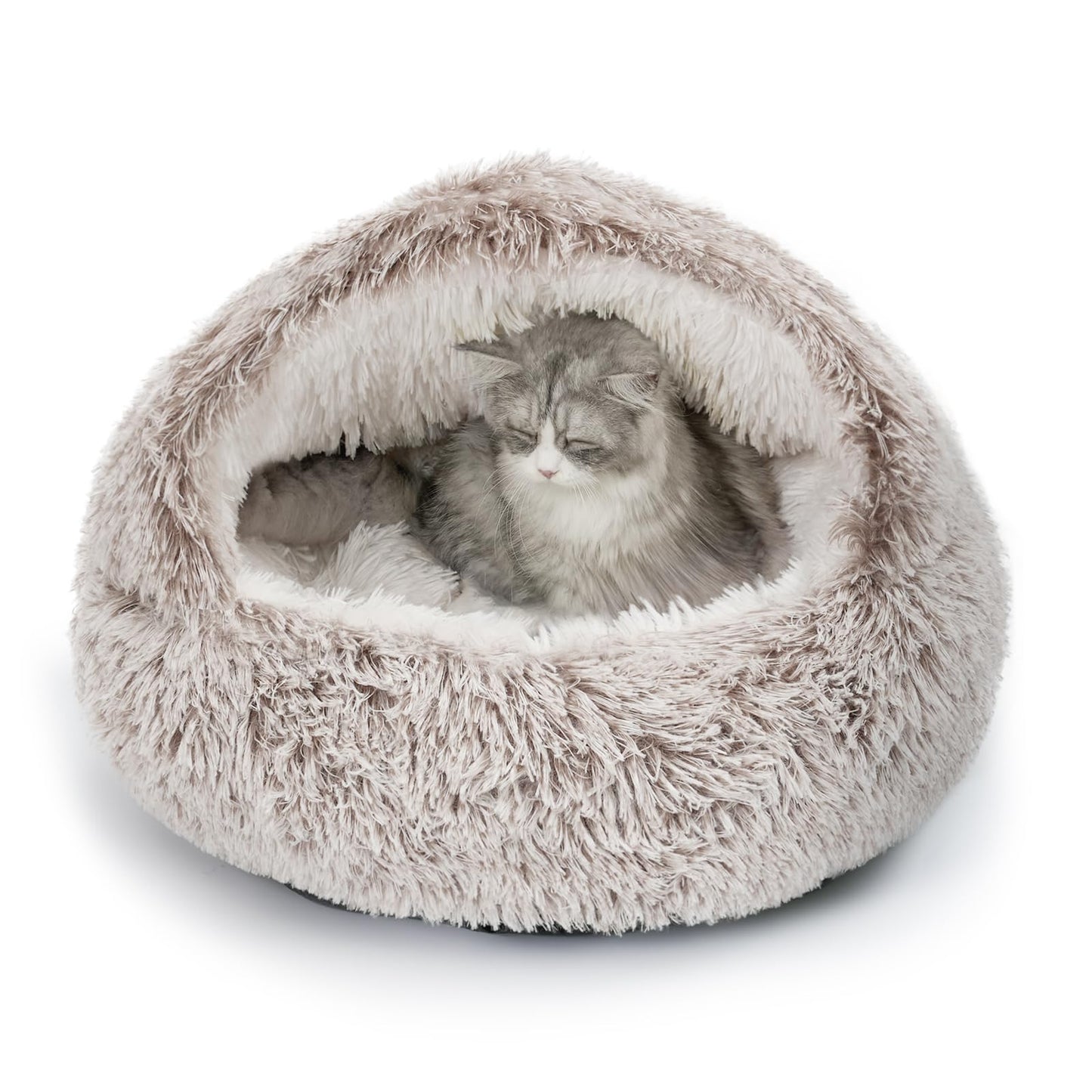 CATISM Cat Bed, Plush Hooded Cat Beds for Indoor Cats, Self Warming Cats Beds Cave, Cozy Pod for Indoor Kitten or Small Dog, Removable Washable with Non-Slip Bottom