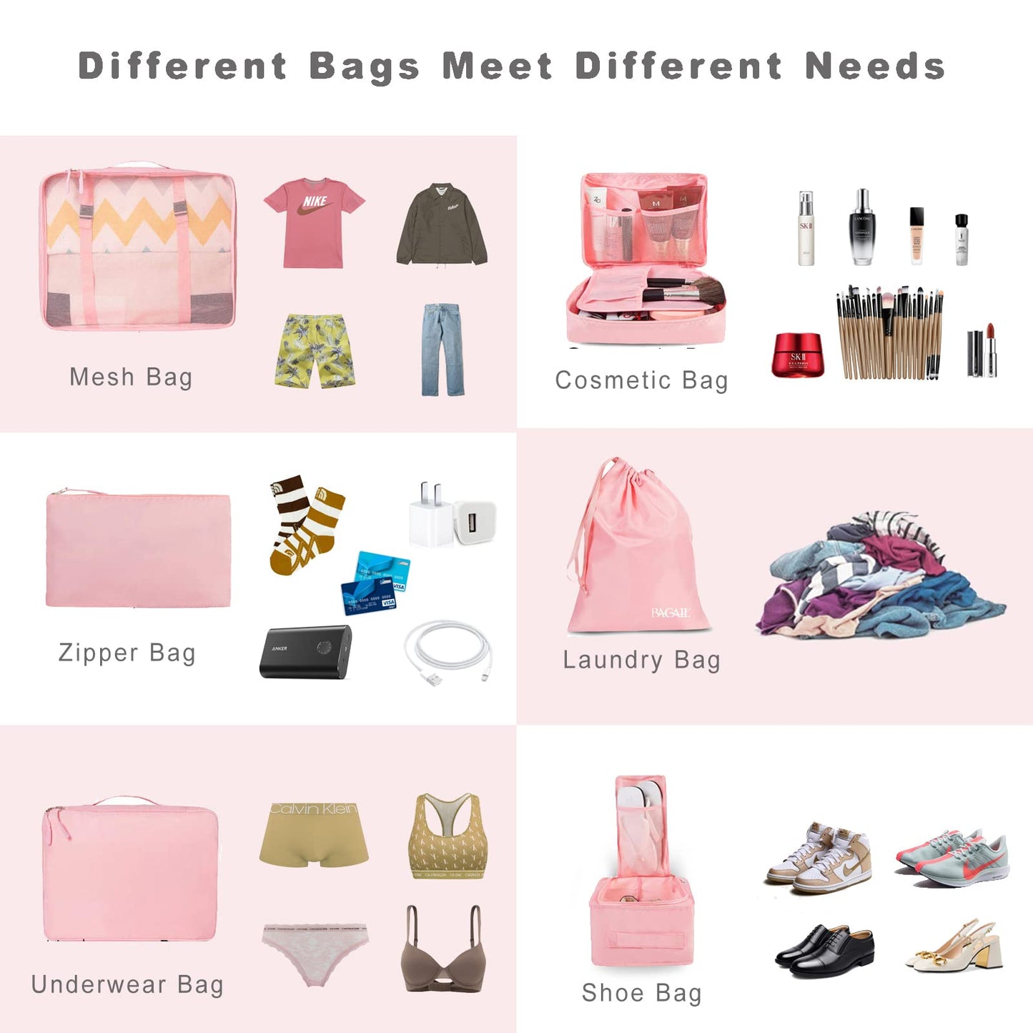 BAGAIL 8 Set Packing Cubes Luggage Packing Organizers for Travel Accessories-Cream