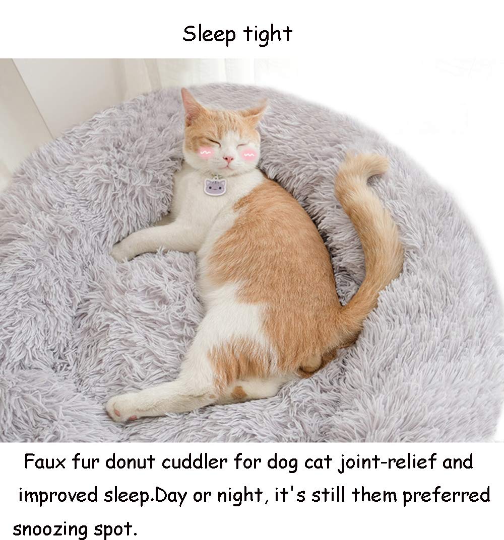 BODISEINT Modern Soft Plush Round Pet Bed for Cats or Small Dogs, Mini Medium Sized Dog Cat Bed Self Warming Autumn Winter Indoor Snooze Sleeping Cozy Kitty Teddy Kennel (20'' D x 8'' H, Light Grey)