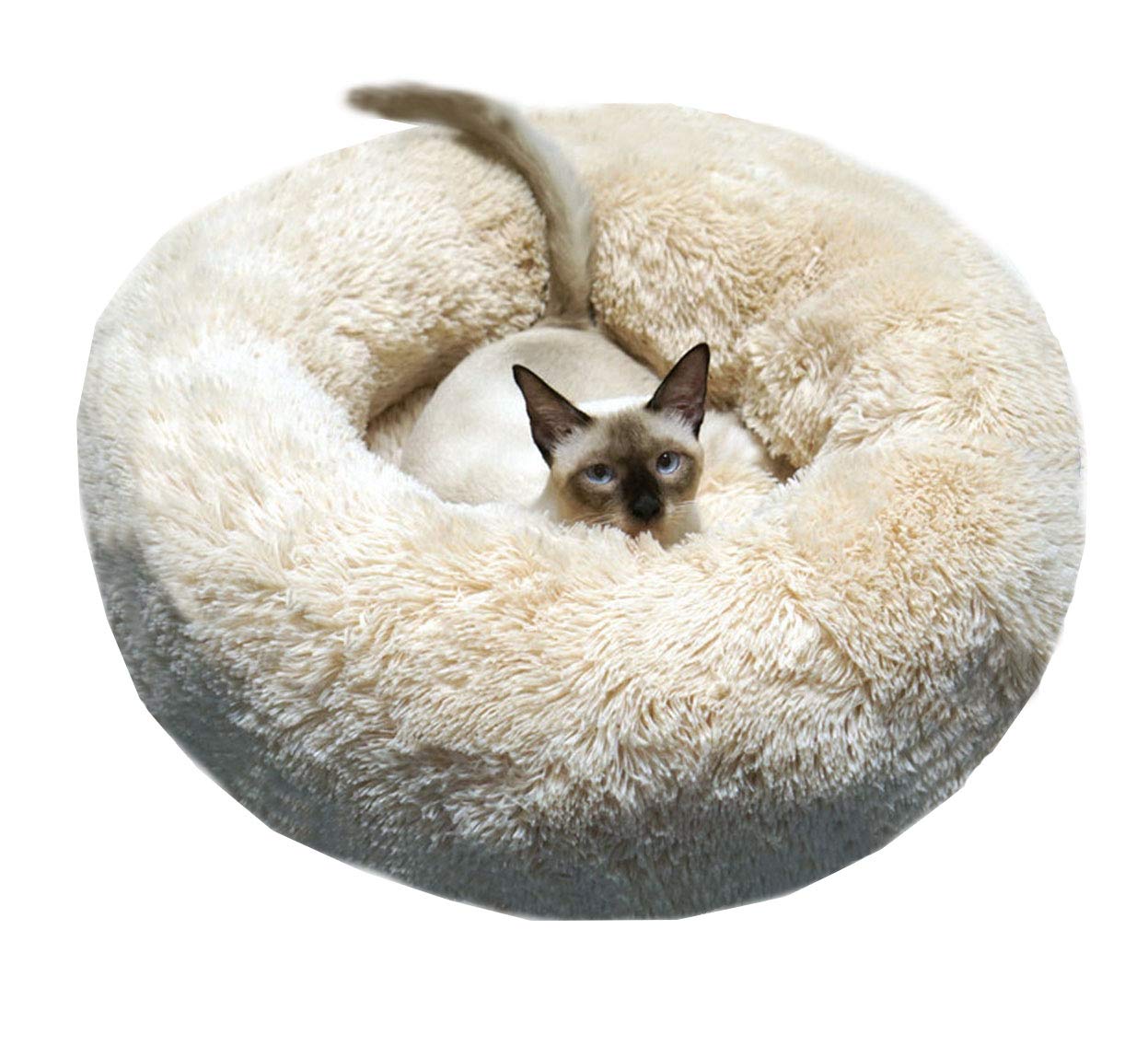 BODISEINT Modern Soft Plush Round Pet Bed for Cats or Small Dogs, Mini Medium Sized Dog Cat Bed Self Warming Autumn Winter Indoor Snooze Sleeping Cozy Kitty Teddy Kennel (20'' D x 8'' H, Light Grey)