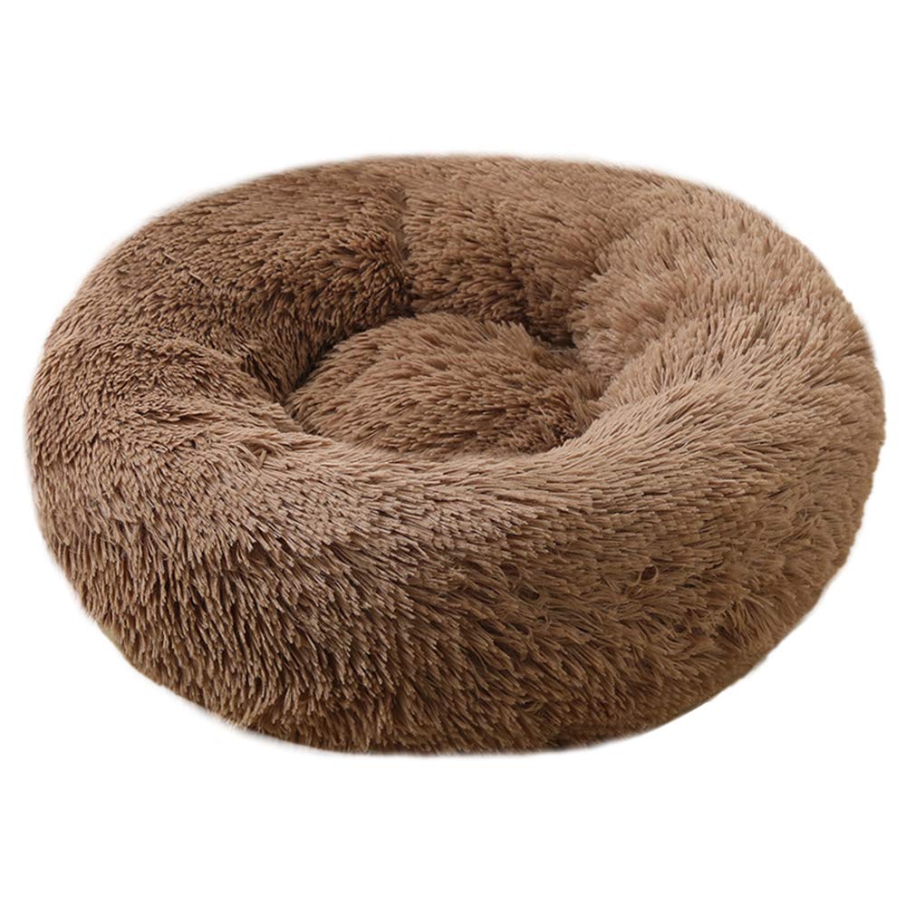 BODISEINT Modern Soft Plush Round Pet Bed for Cats or Small Dogs, Mini Medium Sized Dog Cat Bed Self Warming Autumn Winter Indoor Snooze Sleeping Cozy Kitty Teddy Kennel (20'' D x 8'' H, Light Grey)