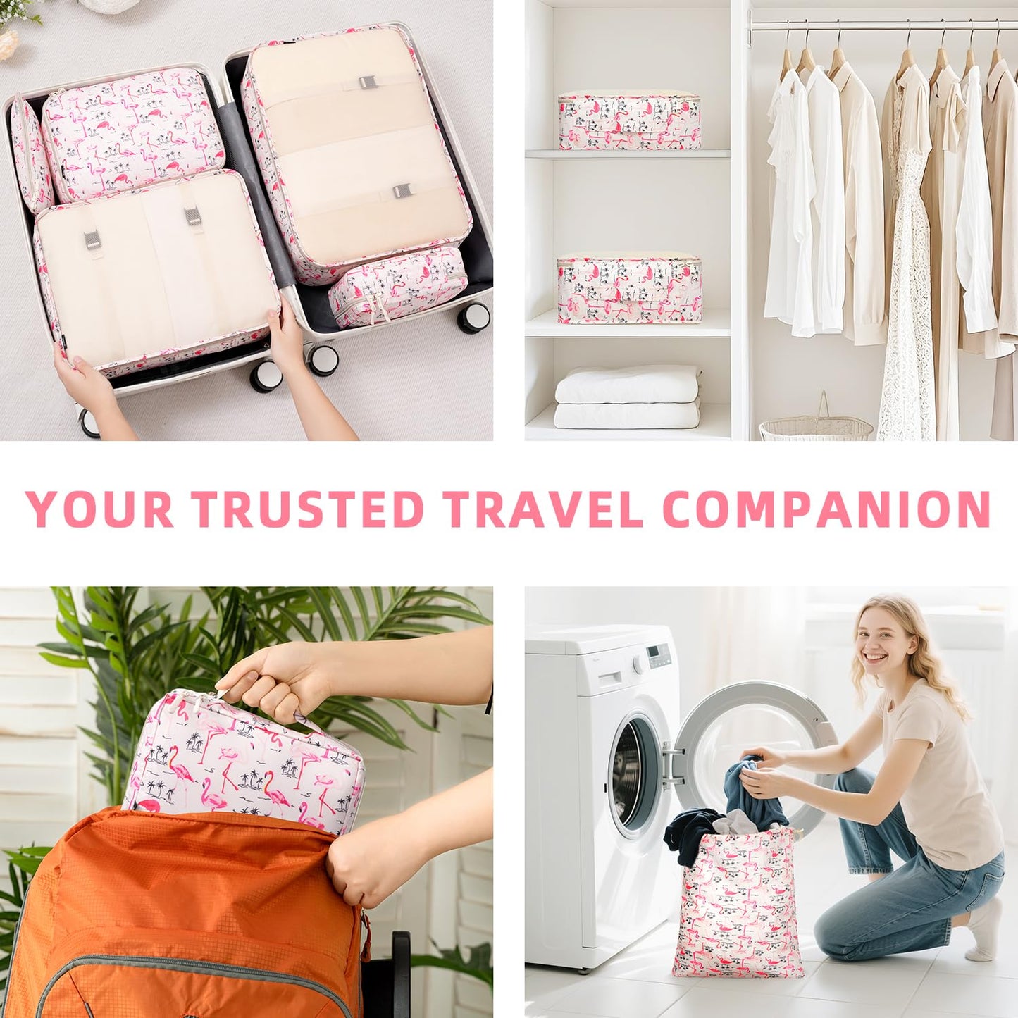 BAGAIL 8 Set Packing Cubes Luggage Packing Organizers for Travel Accessories-Cream