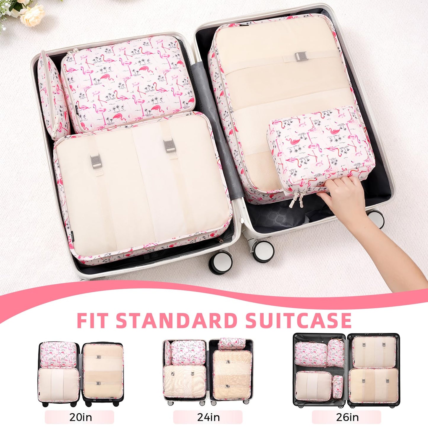 BAGAIL 8 Set Packing Cubes Luggage Packing Organizers for Travel Accessories-Cream