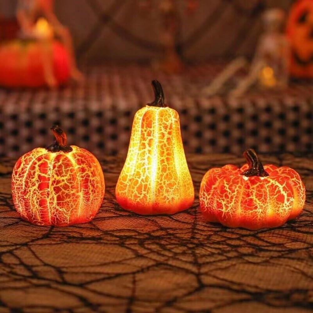 Halloween Pumpkin Lantern Simulation Pumpkin LED Candle Lamp Resin Luminous Tabletop (3pcs/Set)