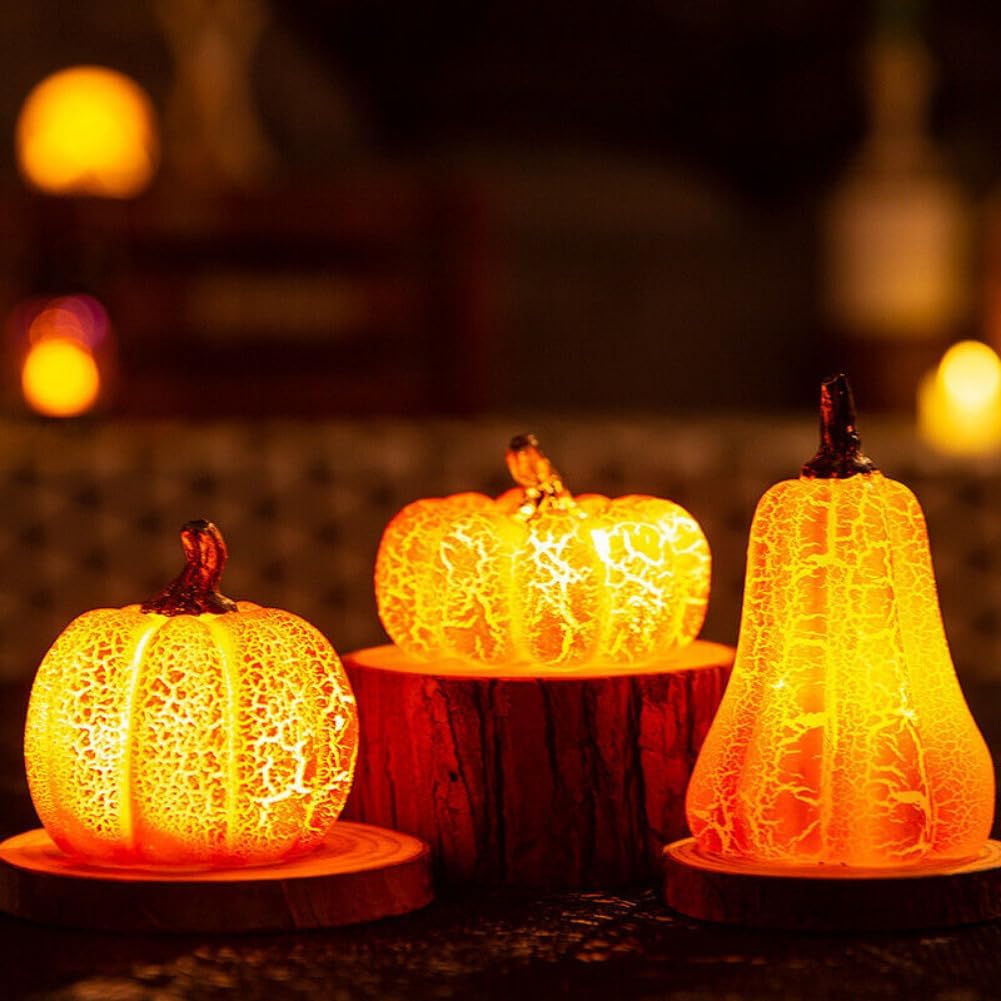Halloween Pumpkin Lantern Simulation Pumpkin LED Candle Lamp Resin Luminous Tabletop (3pcs/Set)