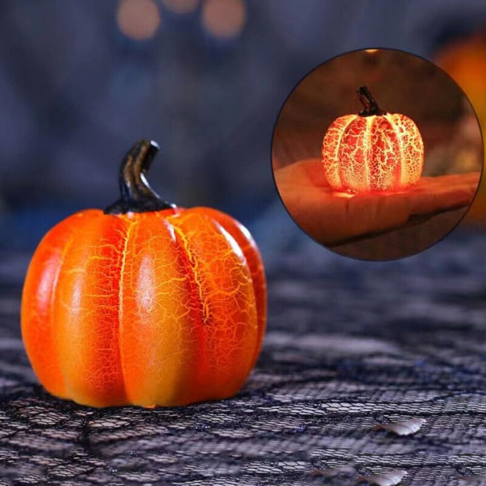 Halloween Pumpkin Lantern Simulation Pumpkin LED Candle Lamp Resin Luminous Tabletop (3pcs/Set)